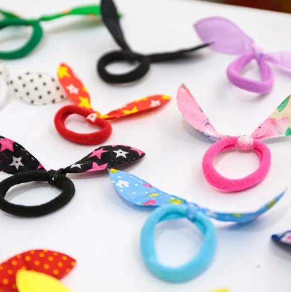 10 piece Polka Dot bunny ear bow hair ties - Picture 2 of 4